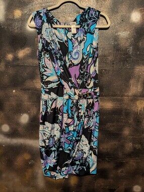 Cache Paisley Wrap Midi Dress in Black, Teal & Purple